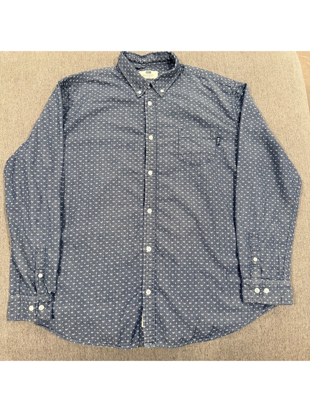 BAIT Mens 2XL Denim Blue Pattern Button Up Shirt Cotton Skate Streetwear